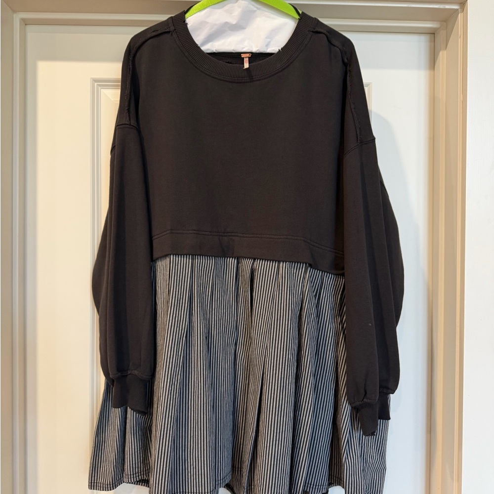 Free People Black and Gray Striped Mini Dress